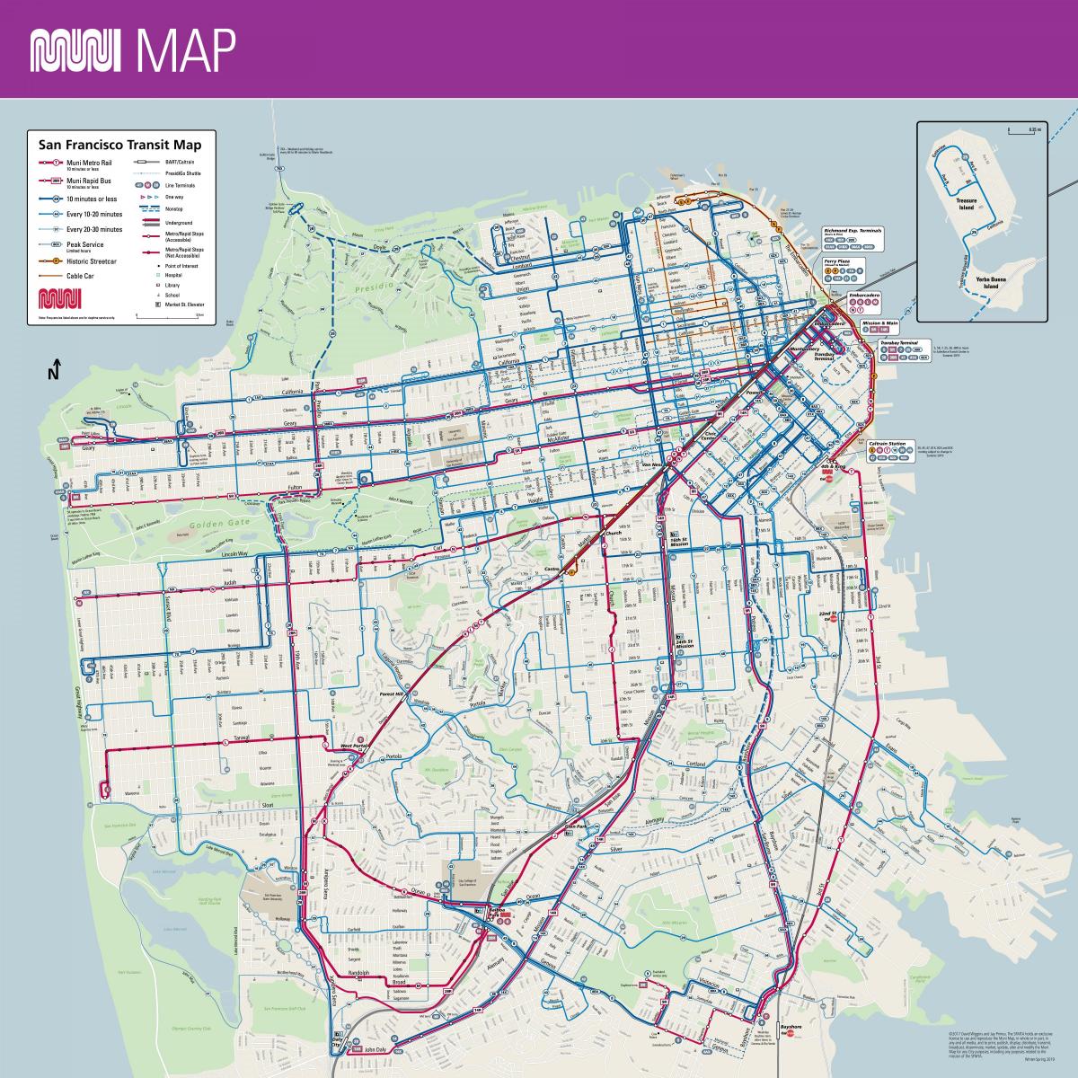 Kaart van het busstation van San Francisco