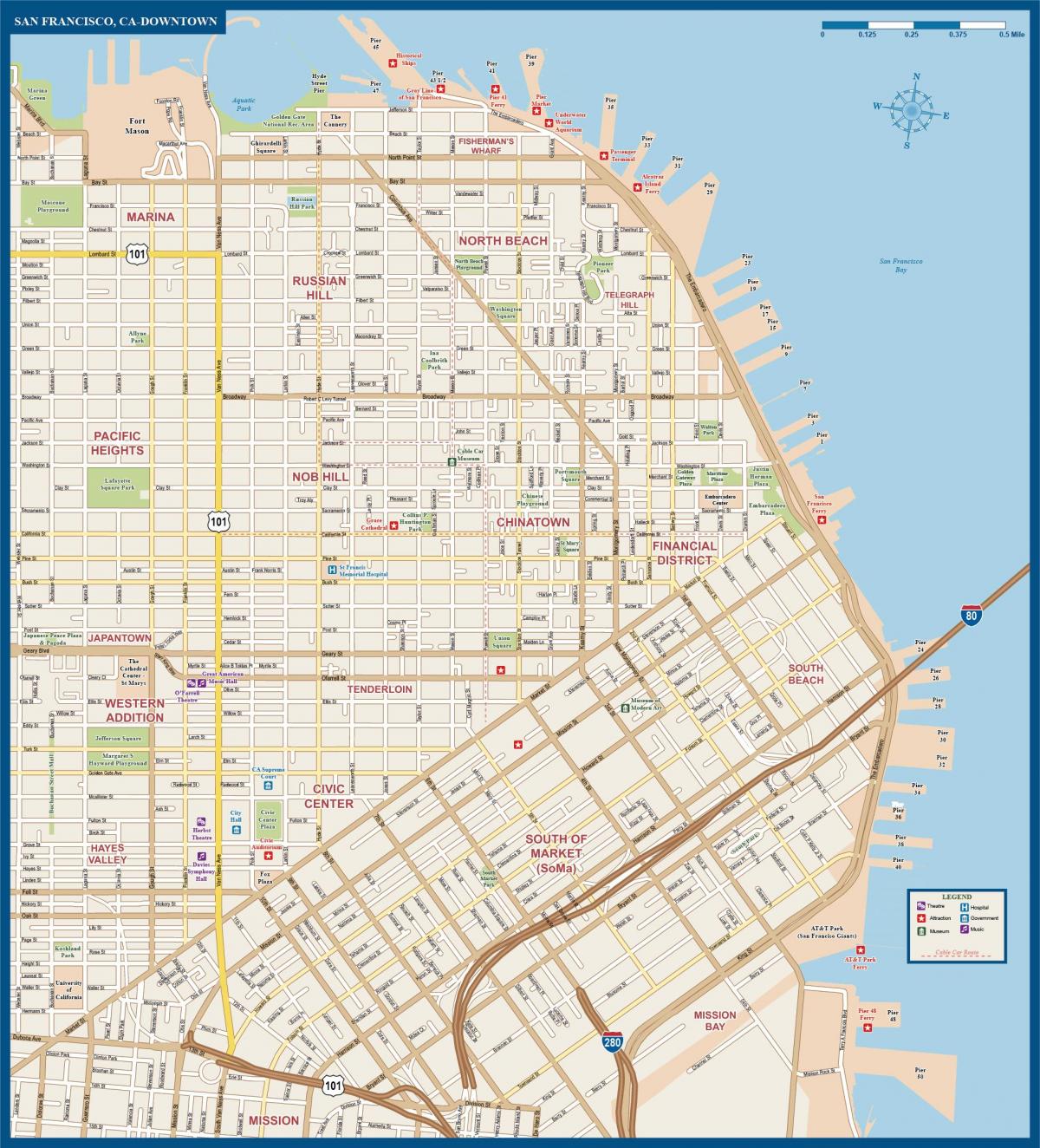 Kaart van het centrum van San Francisco