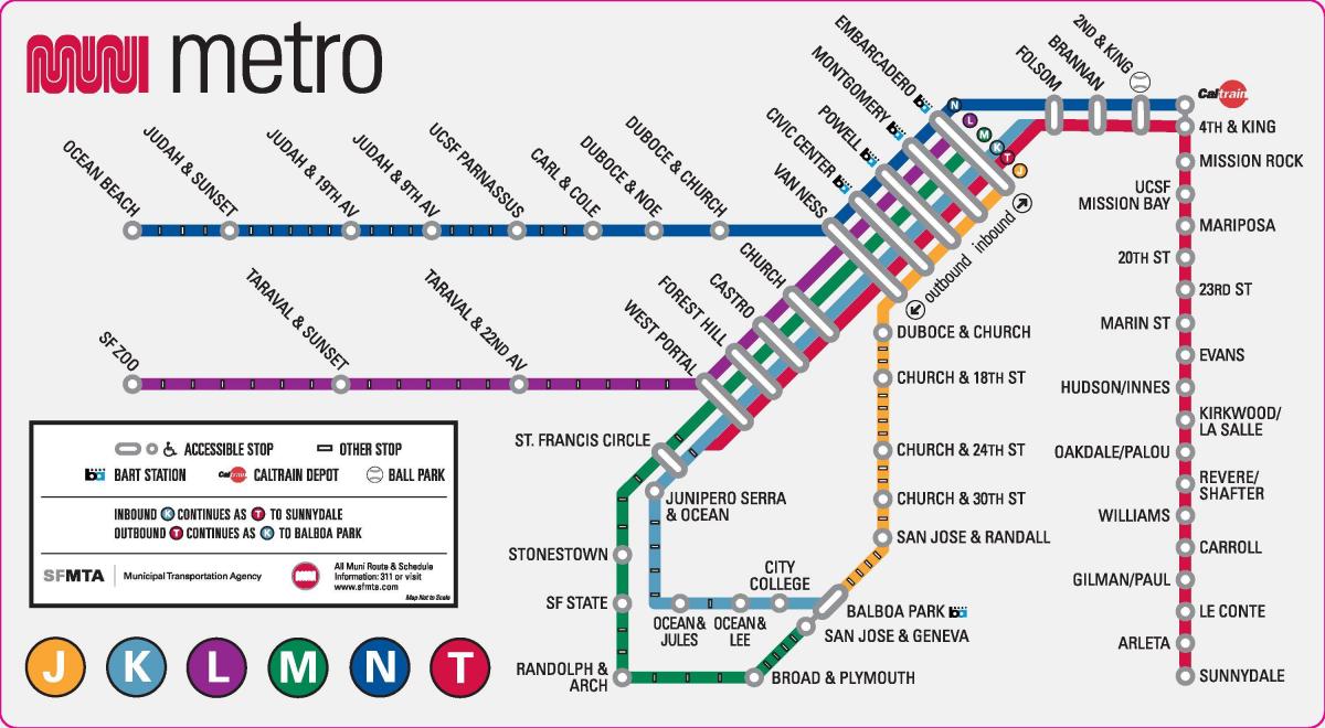 Kaart van de metrostations van San Francisco