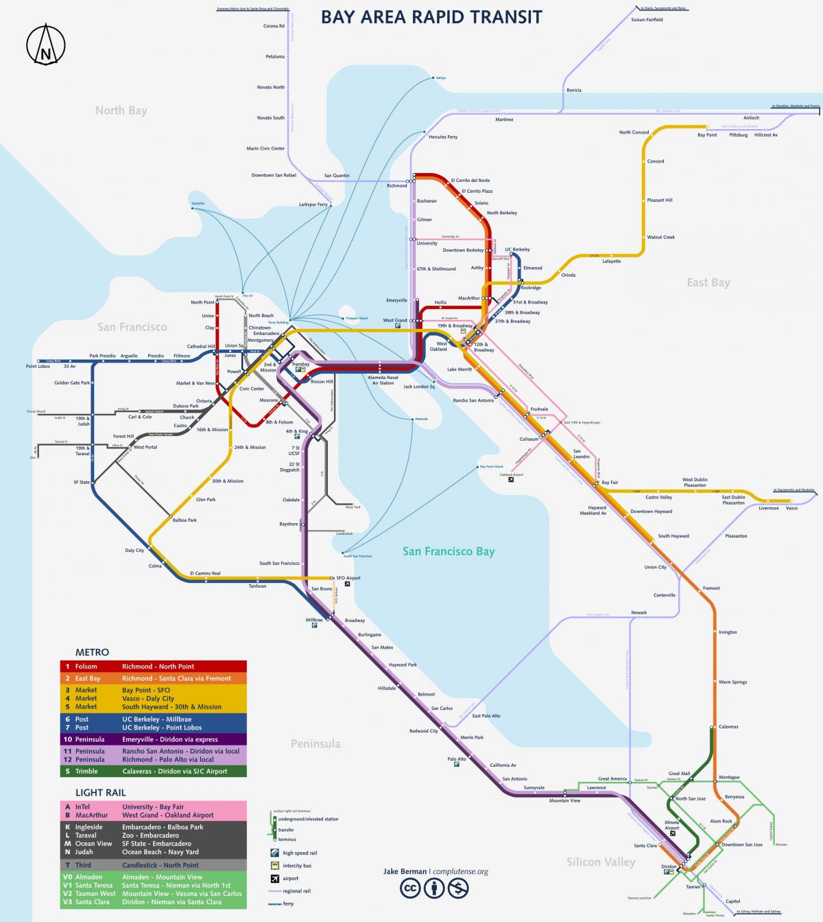 Kaart van de stations in San Francisco