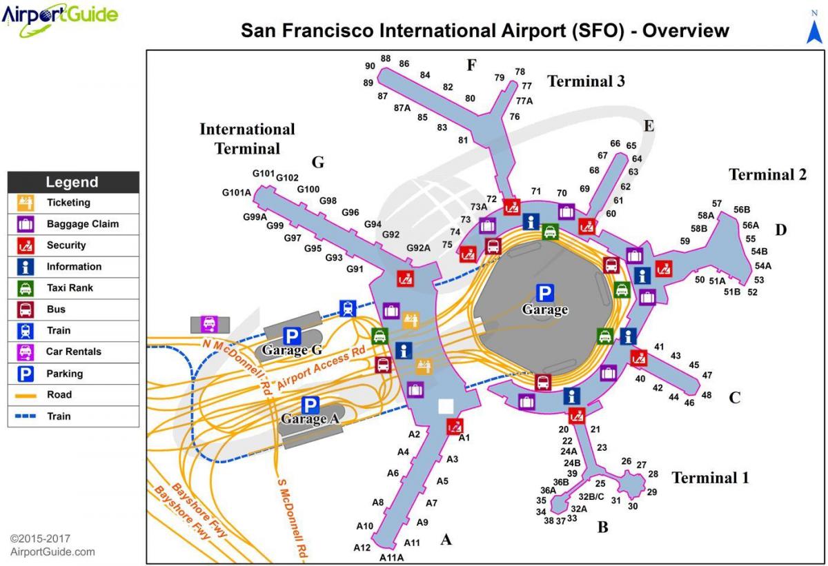 Plattegrond van de luchthaven van San Francisco