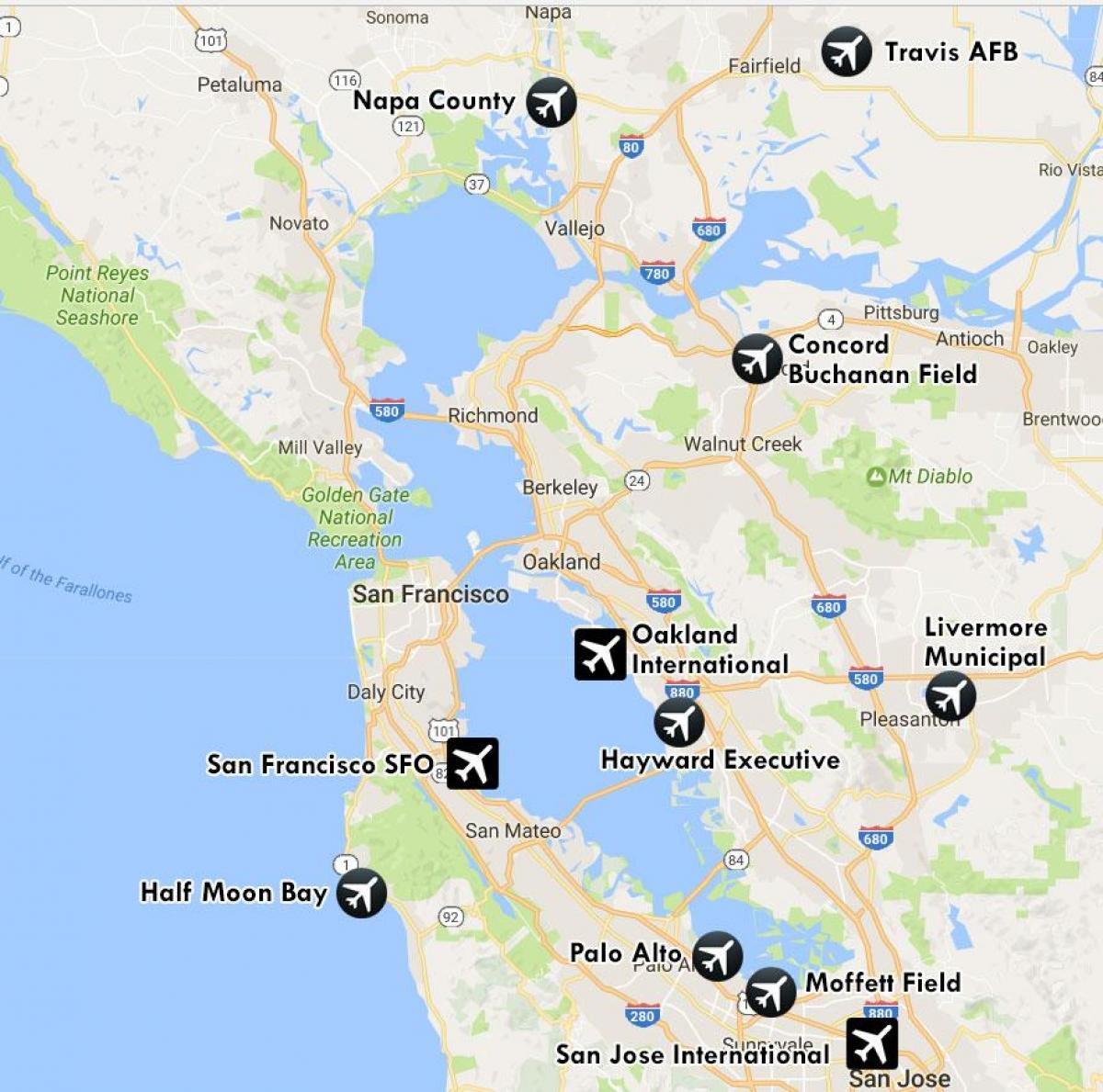De luchthavenkaart van San Francisco